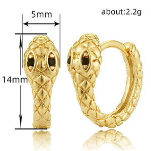 Golden Snake <b>Hoop</b> <b>Earrings</b> 18K Solid Gold Bezel Set Crystal Women's Luxury Everyday Wear <b>Fine</b> Jewelry - Product Image 5