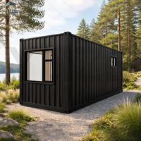 Conteneur moderne noir mat avec porte en grain de bois pour jardin, bureau ou salon compact