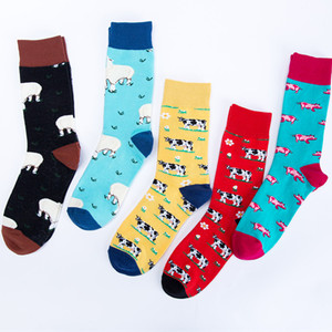 Chaussettes en coton 200N pour hommes, motif animaux de la ferme (mouton, vache, <span class=keywords><strong>cochon</strong></span>), fantaisie, décontractées, thème pastoral, cadeau - Product Image 4