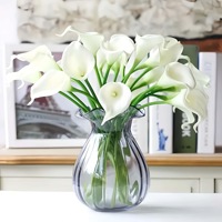 24 PCS Bunga Calla Lily Sutra PU Biru Teal Buatan, Sentuhan Alami, untuk Dekorasi Pernikahan, Bros, dan Rangkaian Bunga DIY