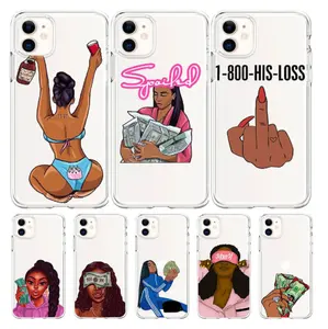 赚钱不是朋友Kash非洲黑人女孩清除硅胶手机外壳的iPhone XS Max XR，我电话 11 pro案件的女孩