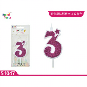 Candela Peiyong Modello 51047 Rosso Scintillante con Decorazione a Stella per Decorazione Torte e Feste - Product Image 1