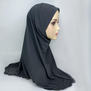 Hijab en cristal de chanvre musulman noir instantané pour enfants, vente en gros de hijab en coton orné de couleur unie et unie - Product Image 4