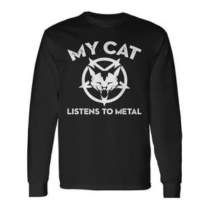 Maglietta a maniche lunghe My Cat Listens To Metal, nera, taglia unisex per adulti - Product Image 1