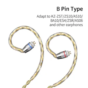 KZ Kabel Earphone Lapis Emas Perak, Earphone Pengganti Super Murah Kabel Audio Bebas Oksigen Kemurnian Tinggi dengan 2 Pin