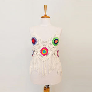 Venta al por mayor <span class=keywords><strong>de</strong></span> chalecos personalizados <span class=keywords><strong>de</strong></span> verano nuevo estilo <span class=keywords><strong>de</strong></span> ganchillo a mano sin mangas ahueca hacia fuera sexy borla mujeres chaleco suéter - Product Image 1