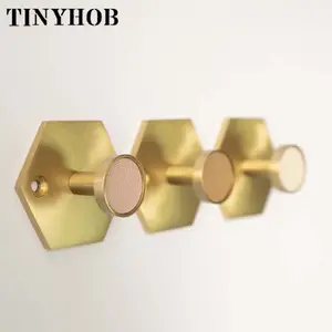 New Product Original Brass Leather Hook With Base Hexagonal Round Home Decoration Coat Hook Entrance Hat Hook HK-431