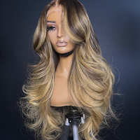 Perruques Lace Frontal Ondulées Blond Miel avec Mèches, 100% Cheveux Humains Brésiliens, Perruque à Fermeture pour Femmes, Vente en Gros