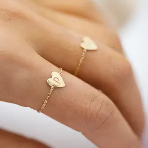不锈钢个性化珠宝定制雕刻戒指18k镀金订婚女可调心形精致链环