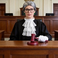 Ensemble d'accessoires de costume d'avocat et de juge, comprenant une perruque, un marteau, un col en dentelle et d'autres accessoires, parfait pour les jeux de rôle d'Halloween