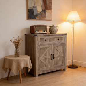 Light Gray Washed Wood Farmhouse Storage <b>Cabinet</b> With Drawer Coffee Bar Buffet <b>Sideboard</b> For <b>Kitchen</b> Living Room - Product Image 3