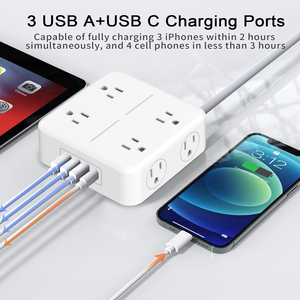 Protector de Sobretensión con Regleta - Cable de Extensión <span class=keywords><strong>Plano</strong></span> de 6 Pies y 4 Puertos USB S3, Extensor de <span class=keywords><strong>Enchufe</strong></span> Lateral para Oficina en Casa - Product Image 4