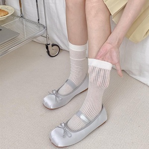 Nhật Bản Phong Cách Mùa Hè Mỏng Xếp Chồng Vớ Ins Ngọt Ngào Rắn Màu Dọc Dải Vớ Thịt Giữa Ống Vớ Cho Cô Gái - Product Image 5