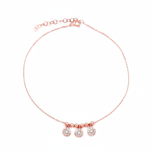CZ Stone Round Charm Triple Beaded Handcrafted Turkish Handmade 925 Sterling Silver Body Jewelry for Party Occasions - Product Image 2