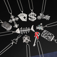 Nouveau Collier Croix en Titane Style Chrétien Europe-Amérique Printemps 2026 Bijoux Unisexe Pendentif Moto Perles Incrustées de Diamants