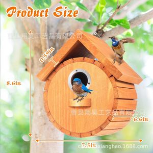 Casa para Pájaros de Madera con Protección Metálica Contra Depredadores, Nido Seguro para Aves, Comedero Colgante para Jardín Exterior, Forma Redonda, Tamaño Mediano - Product Image 2