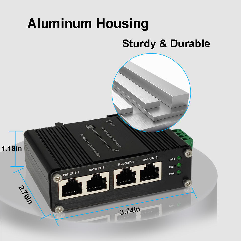 IEEE802.3af/at E-link 12-48V DC Industrial 2-port Gigabit PoE+ Injector DIN-rail & Wall Mounting