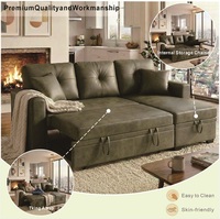Canapé-lit sectionnel avec lit escamotable, chaise longue réversible, rangement, tissu respirant vert olive, canapé convertible