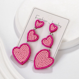 Pendientes de retazos de Tres corazones tejidos a mano-Joyería colgante de cuentas de arroz romántico | Regalo de nicho creativo para mujeres - Product Image 2