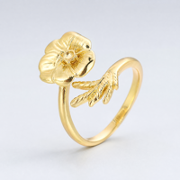 OUGEPHELI Cincin Terbuka Motif Daun Bunga Warna Emas, Cincin Botani untuk Wanita Perhiasan Fashion Grosir