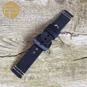 Hecho a mano beige costura gruesa negro loco caballo genuino becerro cuero reloj Correa con pintado de negro borde - Product Image 5