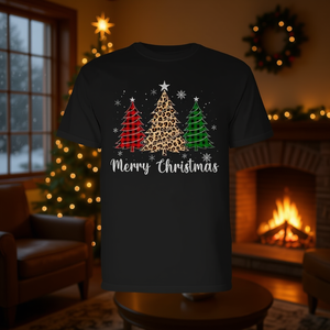 Camiseta de manga larga con estampado de leopardo y cuadros de búfalo para árbol de Navidad, pijama familiar navideño - Product Image 3