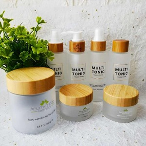 8oz 250ml sang trọng bao bì mỹ phẩm chăm sóc da đặt lọ kem thủy tinh với nắp tre Chai xịt bơm tre - Product Image 2