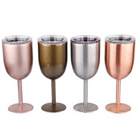 Verres à vin en acier inoxydable à double paroi isolés, sans BPA, modernes, 11 oz, avec couvercles, ensemble de 4 pièces