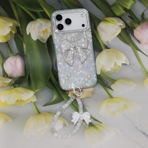 Coque de téléphone transparente Coquette Mignonne Cœur Laser Bling Cristal Nœud <span class=keywords><strong>Perle</strong></span> avec Chaîne de Main Perlée Assortie pour iPhone X-17 Samsung Redmi - Product Image 4