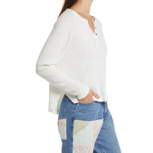 Girls <b>White</b> Waffle Knit <b>Long</b> <b>Sleeve</b> <b>T</b> <b>Shirts</b> Basic Blank Boyfriend Polyester Rayon Pullover Women Knitted Top Over Size - Product Image 2