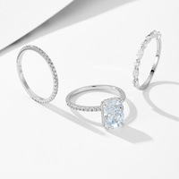 Bague pour femme en argent S925, testée positivement, avec moissanite GRA couleur D, taille géométrique Ice Flower Cut, ensemble de bagues empilables pour femme