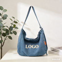 Sac de sport en jean personnalisé style Normcore/Minimaliste, décontracté, bleu, pour filles, étudiantes, avec fermeture éclair, pliable