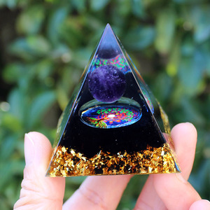 <b>Crystal</b> Epoxy Pyramid Resin Craft With Purple Ball <b>Tree</b> Of Life Design Home Decoration Desktop Ornament - Product Image 2