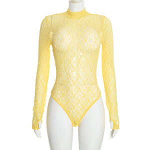 Viviblook D26ST372 Ensemble en dentelle pour femme, body à manches longues et col montant, mini-jupe moulante sexy, ensemble deux pièces - Product Image 4