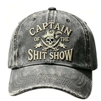 Gorra de béisbol bordada Captain Of The Shit Show, gorra unisex ajustable de mezclilla vintage con diseño de calavera y huesos entrelazados