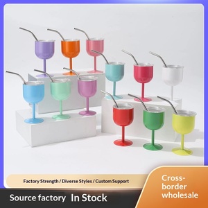 Verre à vin personnalisé en acier inoxydable double paroi de 4 oz avec mini paille à ventouse pour vin rouge / Design moderne pour les entreprises - Product Image 2