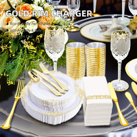 Assiettes de présentation en plastique royal antique blanc noir or bord rose fêtes de mariage restaurants-accessoires de dîner jetables