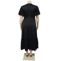 2025 nouveau Style européen et américain col en v manches à volants robe plissée grande taille coupe ajustée avec poches grande taille tenue décontractée