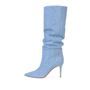 Produttore Custom <span class=keywords><strong>donna</strong></span> taglie forti Eur 34-46 punta punta blu Stiletto moda <span class=keywords><strong>stivali</strong></span> al ginocchio <span class=keywords><strong>da</strong></span> <span class=keywords><strong>Cowboy</strong></span> - Product Image 1