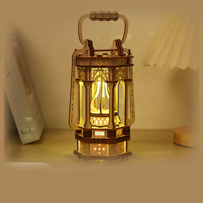 Puzzles 3D lanterne vintage lumineuse en bois décoratifs Diy hobbies Jouets éducatifs pour enfants Coffrets cadeaux pour enfants