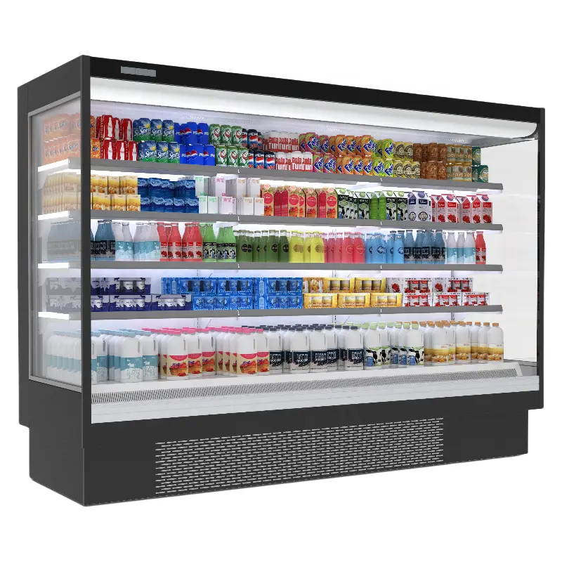 Süpermarket ekran buzdolabında vitrin merchandiser buzdolabı çok katlı açık Chiller için meyve sebze süt suyu içecek