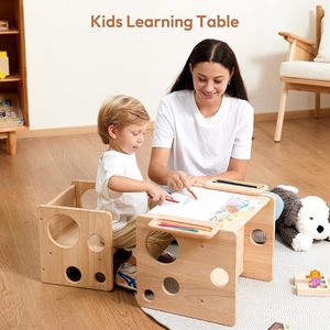 Ensemble table et chaises en bois massif pour enfants, mobilier d'apprentissage Montessori pour usage domestique - Product Image 2