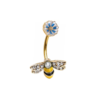 Ensemble de piercings de nombril en acier inoxydable doré avec motif abeille et fleur fantaisie