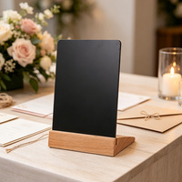 Mini tableau noir rectangulaire de table avec base en bois massif, panneau de messages réutilisable pour mariages et événements