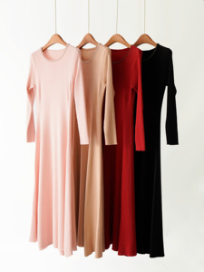 Gaun Midi Putri Duyung Elegan Baru, Model Slimming, Kerah O, Lengan Panjang, Rajutan Berhias Manik-Manik, Model A-Line, Gaya Kasual Polos untuk Musim Gugur - Product Image 2