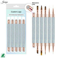 Ensemble de pinceaux pour nail art de qualité professionnelle, avec manche en strass bleu ciel, outils experts pour des pointes françaises parfaites et une sculpture 3D