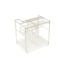 Vbosr Panier de rangement coulissant hydraulique modulaire vintage en fil métallique d'acier inoxydable pour armoires de cuisine, étagère à épices et organisateur de tiroirs de cuisine