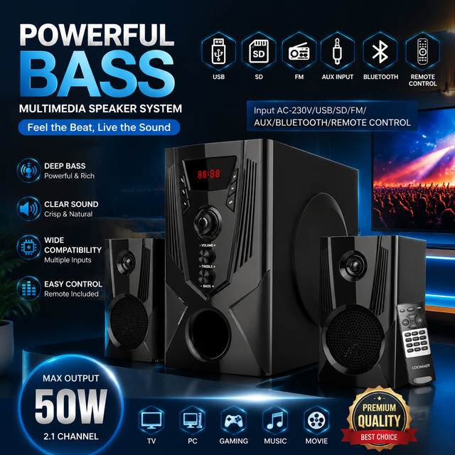 Surround Sound 2.1CH Subwoofer Speaker 5.25" Home Theater Multimedia Speaker System With Remote Control