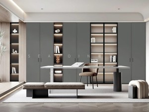 Thợ thủ công sang trọng kệ sách lưu trữ tủ tùy chỉnh hiện đại tối giản cho toàn bộ ngôi nhà tích hợp nghiên cứu ánh sáng sang trọng bằng gỗ - Product Image 2