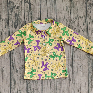 BT1388 haut de boutique imprimé mardi gras jaune personnalisé pour bébé garçon à manches longues T-shirt pour bébé vêtements pour enfants - Product Image 1